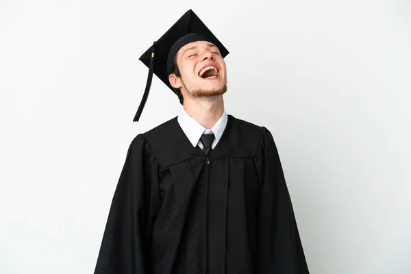 若い大学ロシアの卒業生は白い背景に笑って隔離されました — ストック写真