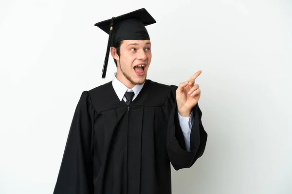 Young University Russian Graduate Isolated White Background Intending Realizes Solution — Foto Stock