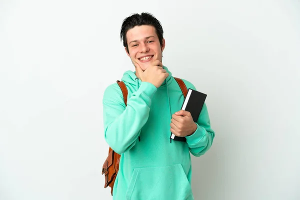 Young Student Man Isolated White Background Happy Smiling — Stockfoto