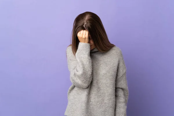 Young Slovak Woman Isolated Purple Background Headache — Stockfoto