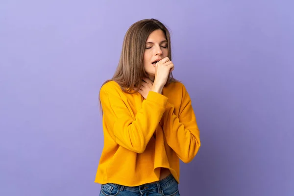Young Slovak Woman Isolated Purple Background Coughing Lot — Foto Stock