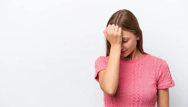 Junge Russin Isoliert Auf Weißem Hintergrund Mit Kopfschmerzen — Stockfoto