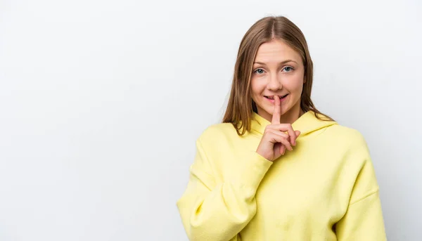 Young Russian Woman Isolated White Background Showing Sign Silence Gesture — Stock Photo, Image