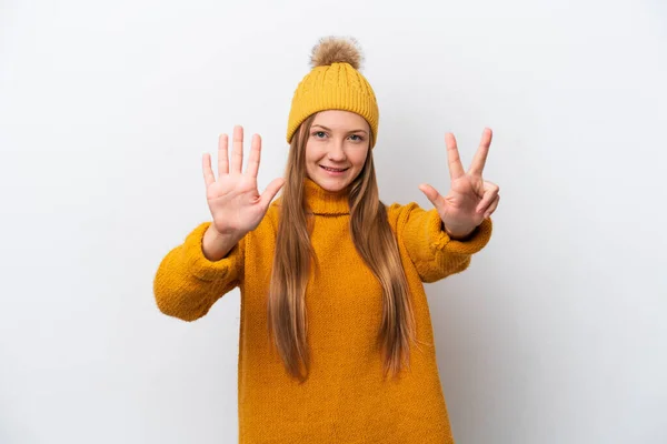 Junge Kaukasische Frau Trägt Winterjacke Isoliert Auf Weißem Hintergrund Und — Stockfoto