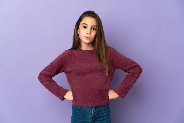 Little Girl Isolated Purple Background Angry — Stock Photo, Image