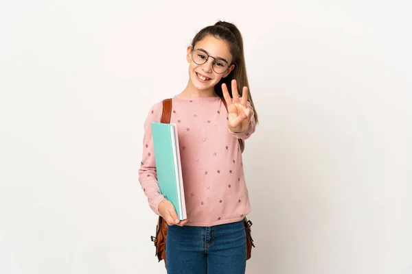 Little Student Girl Isolated Background Happy Counting Three Fingers — Fotografia de Stock
