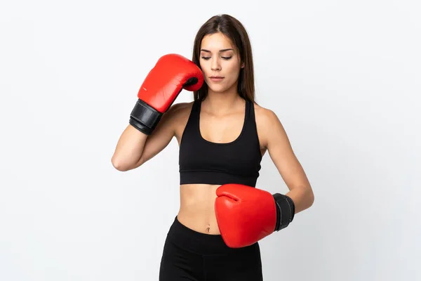 Young Sport Woman Isolated White Background Boxing Gloves — Stock Photo, Image