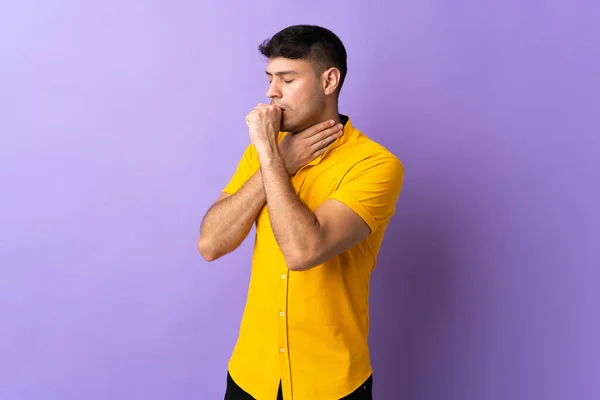 Young Colombian Man Isolated Purple Background Coughing Lot — Stockfoto