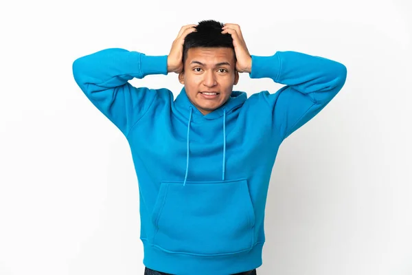 Young Ecuadorian Man Isolated White Background Doing Nervous Gesture — стокове фото