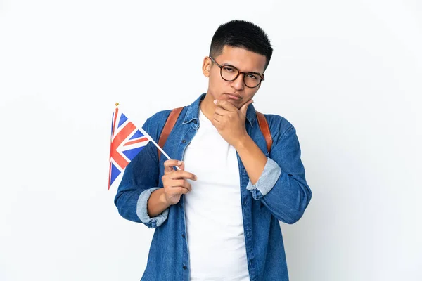 Junge Ecuadorianerin Mit Britischer Flagge Auf Weißem Hintergrund — Stockfoto