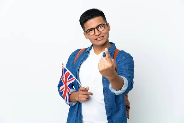 Young Ecuadorian Woman Holding United Kingdom Flag Isolated White Background — Stockfoto