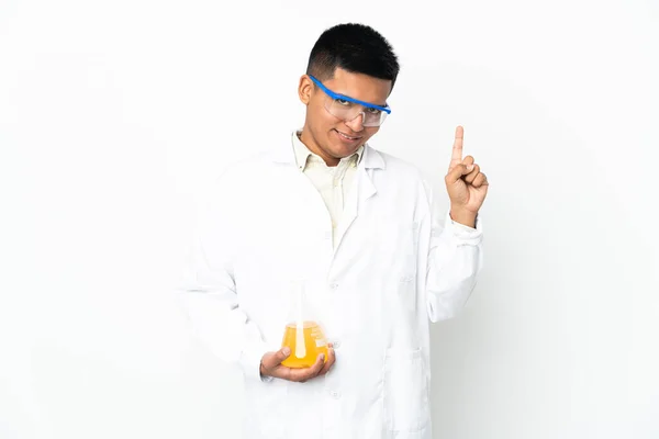 Joven Científico Ecuatoriano Mostrando Levantando Dedo Señal Mejor — Foto de Stock