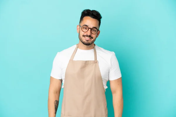 Restaurant Waiter Caucasian Man Isolated Blue Background Laughing — Stockfoto