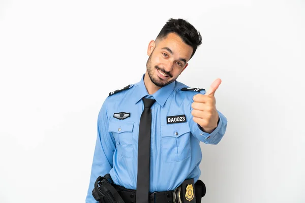 Поліцейський Білий Чоловік Ізольований Білому Тлі Великими Пальцями Вгору Тому — стокове фото