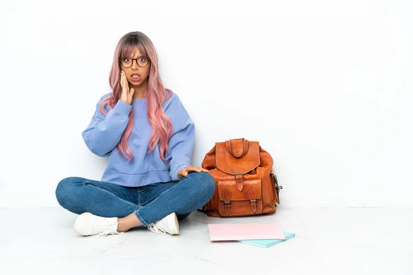 Young Student Mixed Race Woman Pink Hair Sitting One Floor — Foto Stock