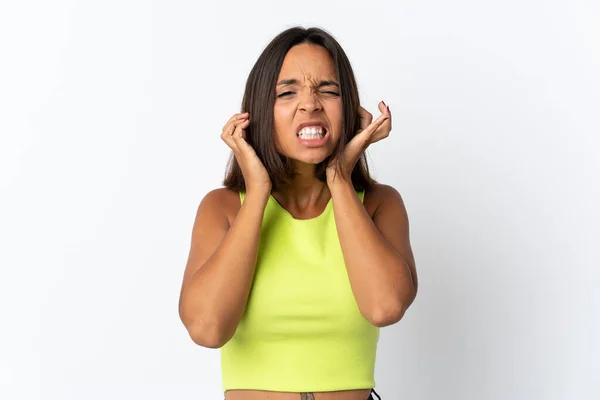 Jeune Femme Latine Isolée Sur Fond Blanc Frustrée Couvrant Les — Photo