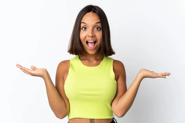 Young Latin Woman Isolated White Background Shocked Facial Expression — Stockfoto