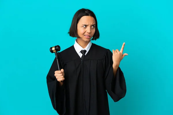 Judge Isolated Blue Background Making Gesture Madness Putting Finger Head — Stock Photo, Image