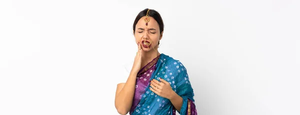 Young Indian Woman Isolated White Background Toothache — Stockfoto