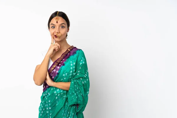 Young Indian Woman Isolated White Background Thinking — ストック写真