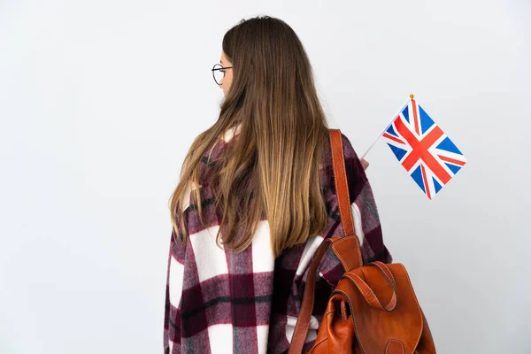 Young Lithuanian Woman Holding United Kingdom Flag Isolated White Background — Stock fotografie