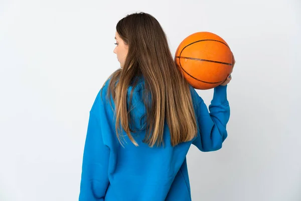 Young Lithuanian Woman Isolated White Background Playing Basketball Back Position — Fotografia de Stock