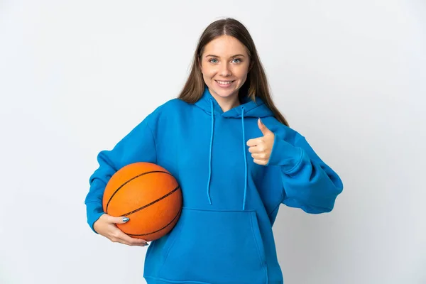 Young Lithuanian Woman Isolated White Background Playing Basketball Thumb — Stock Photo, Image