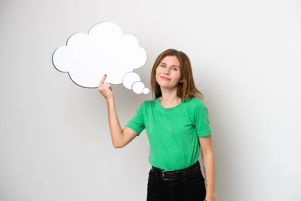 Jong Engels Vrouw Geïsoleerd Witte Achtergrond Met Een Denken Spraak — Stockfoto