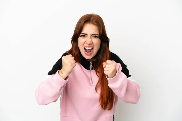 Young Redhead Woman Isolated White Background Frustrated Bad Situation —  Fotos de Stock