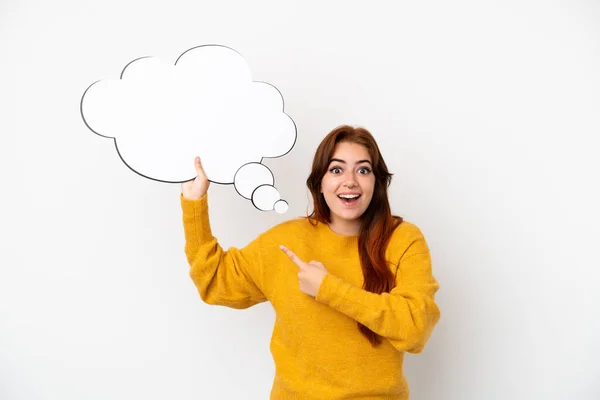 Young Redhead Woman Isolated White Background Holding Thinking Speech Bubble — Foto Stock