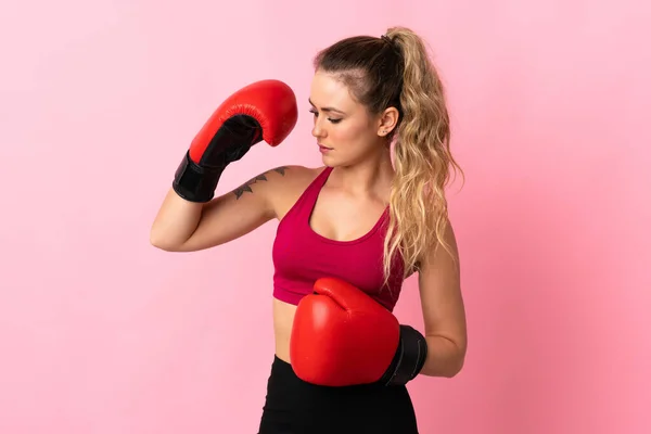 Young Brazilian Woman Isolated Pink Background Boxing Gloves — Stock Photo, Image