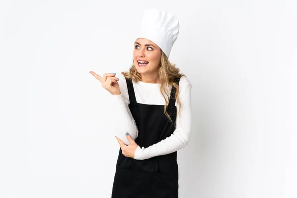 Jonge Braziliaanse Chef Kok Vrouw Geïsoleerd Witte Achtergrond Van Plan — Stockfoto