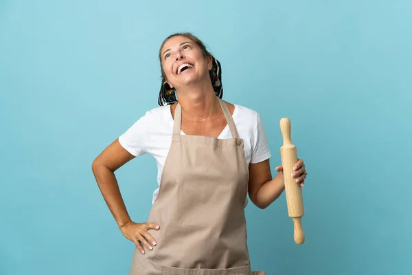 Femme Âge Moyen Uniforme Chef Riant — Photo