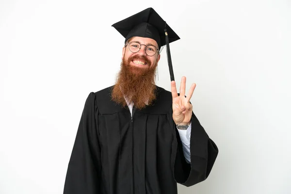 Young University Graduate Reddish Man Isolated White Background Happy Counting — стоковое фото