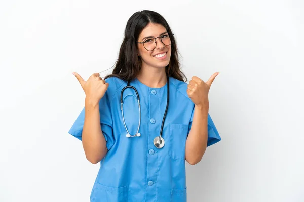 Young Surgeon Doctor Caucasian Woman Isolated White Background Thumbs Gesture — ストック写真