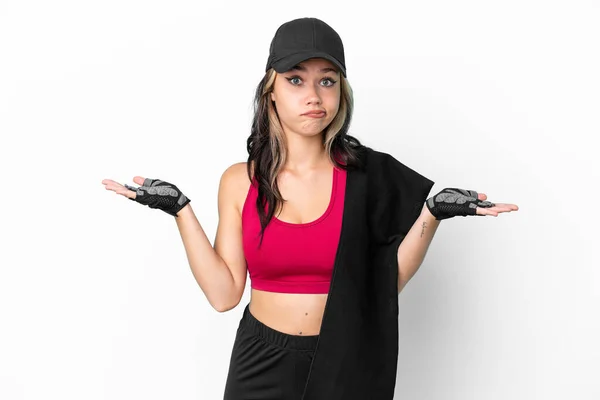 Sport Ragazza Russa Con Cappello Asciugamano Isolato Sfondo Bianco Avendo — Foto Stock