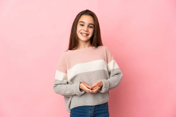 Menina Isolada Fundo Rosa Rindo — Fotografia de Stock