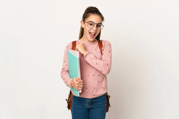 Niña Estudiante Sobre Fondo Aislado Celebrando Una Victoria — Foto de Stock