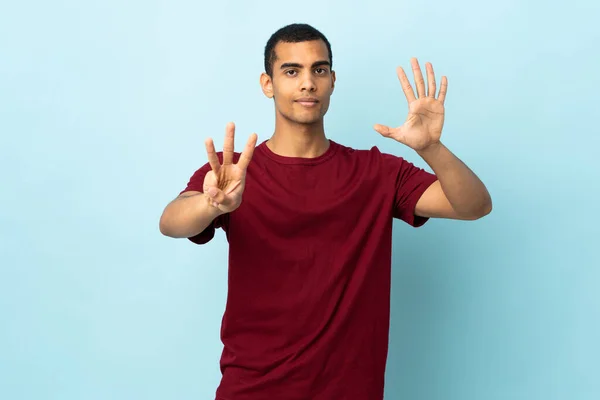 African American Man Isolated Background Counting Eight Fingers — 图库照片