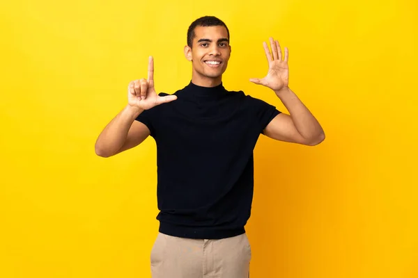 African American Man Isolated Background Counting Seven Fingers — Fotografia de Stock