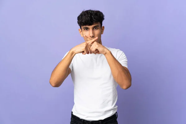 Young Argentinian Man Isolated Background Showing Sign Silence Gesture — 스톡 사진