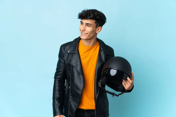 Argentinian Man Motorcycle Helmet Looking Side Smiling — Stok fotoğraf