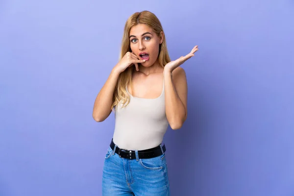 Young Uruguayan Blonde Woman Isolated Background Making Phone Gesture Doubting — Stock Photo, Image