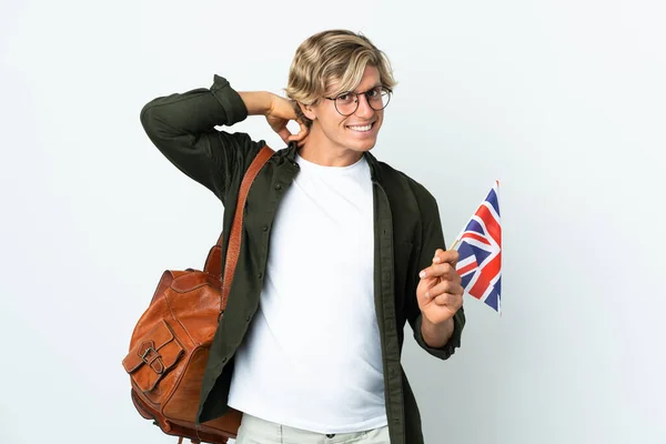 Ung Engelsk Kvinna Som Håller Brittisk Flagga Skrattar — Stockfoto