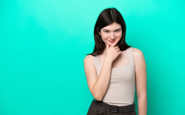 Mujer Rusa Joven Aislada Pensamiento Fondo Verde — Foto de Stock