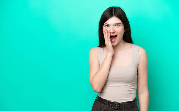 Young Russian Woman Isolated Green Background Surprise Shocked Facial Expression — Fotografia de Stock