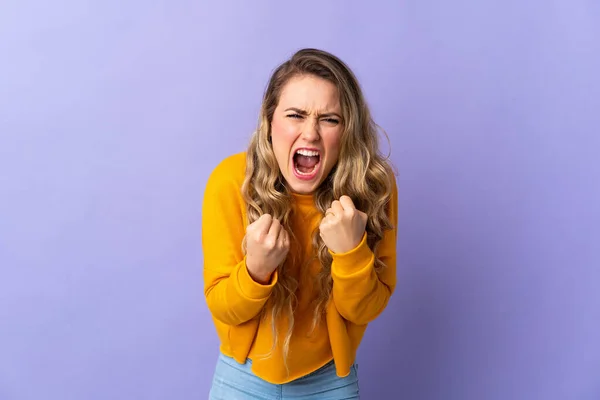 Young Brazilian Woman Isolated Purple Background Frustrated Bad Situation — стоковое фото
