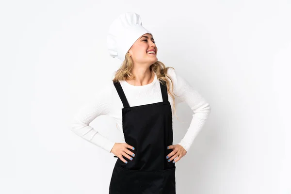 Young Brazilian Chef Woman Isolated White Background Posing Arms Hip — 스톡 사진