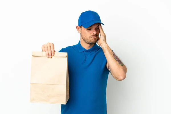 Brazilian Taking Bag Takeaway Food Isolated White Background Headache — Stockfoto