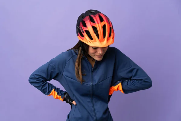 Teenager Cyclist Girl Suffering Backache Having Made Effort — 스톡 사진